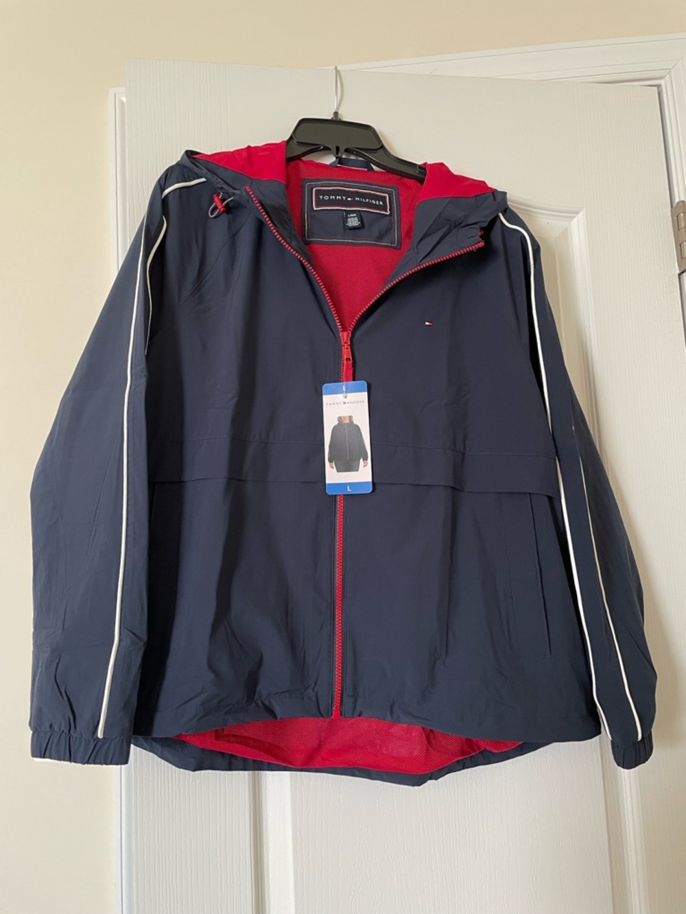 Tommy Hilfiger Navy Windbreaker with Red Lining and White Piping